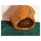 Hand Carved Natural Solid Burl Wood Tree Root Bowl Basket With Handle & Decorative Imitation Fruit Inside Basket