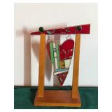 Decorative Stained Glass Piece Hanging on Piece of Wood - Glass is Shaped like a Heart