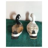 2 - Wood Hand Carved Goose Decoys Signed & Dated By Artist  - Sow Goose & Canadian Goose