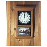 Terry Redlin Battery Operated Clock - Has Mallards Flying over Pond By Cabin
