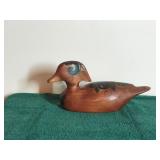 Signed Carved Wood Duck Decoy with Flower Design Painted on It By Groth