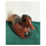 Signed Carved Wood Duck Decoy with Flower Design Painted on It By Groth