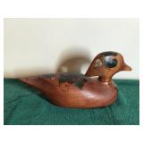 Signed Carved Wood Duck Decoy with Flower Design Painted on It By Groth