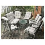 Large Patio Set - 6 Chairs - 2 Rocking Chairs - 1 Oval Table and 1 Bench