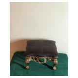 Cast Iron Upholstery Foot Stool with Bird Clawed Feet Over Ball