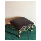 Cast Iron Upholstery Foot Stool with Bird Clawed Feet Over Ball