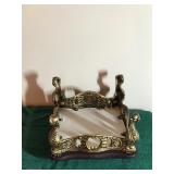 Cast Iron Upholstery Foot Stool with Bird Clawed Feet Over Ball