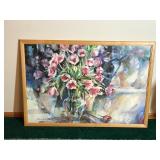 Large Signed Framed Picture with Flowers in case