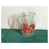 Vintage Red Apples Glass Pitcher: Mid-Century Iced Tea Water Jug