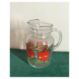 Vintage Red Apples Glass Pitcher: Mid-Century Iced Tea Water Jug
