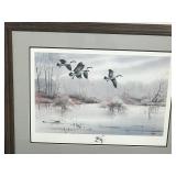 Framed, Signed and Numbered Print by Jerry Raedeke - Canadian Honkers Getting Ready to Land on Pond - 675/999