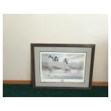 Framed, Signed and Numbered Print by Jerry Raedeke - Canadian Honkers Getting Ready to Land on Pond - 675/999