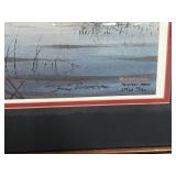 Framed, Signed and Numbered Print by Jerry Raedeke - Native American Teepees by Pond with Ducks Flying Over - Printer’s Proof 2nd Edition - 26/30