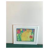 Wall Hanging Picture of a Cat Sitting in Flowers