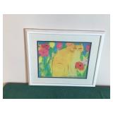 Wall Hanging Picture of a Cat Sitting in Flowers