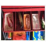 Tackle Box Full of Collectible Fishing Lures and More - Wooden Lures - Vintage Fishing Spoons - Wood Bobbers and More