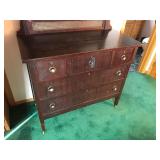 Vintage Solid Wood 5 Drawer Dresser with Wood Casters, Swing Mirror and Skeleton Key to Lock Drawers