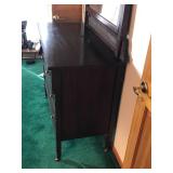 Vintage Solid Wood 5 Drawer Dresser with Wood Casters, Swing Mirror and Skeleton Key to Lock Drawers