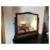 Vintage Solid Wood 5 Drawer Dresser with Wood Casters, Swing Mirror and Skeleton Key to Lock Drawers