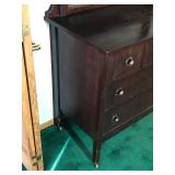 Vintage Solid Wood 5 Drawer Dresser with Wood Casters, Swing Mirror and Skeleton Key to Lock Drawers