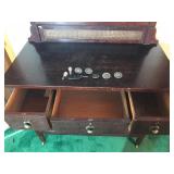 Vintage Solid Wood 5 Drawer Dresser with Wood Casters, Swing Mirror and Skeleton Key to Lock Drawers