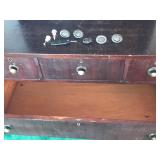Vintage Solid Wood 5 Drawer Dresser with Wood Casters, Swing Mirror and Skeleton Key to Lock Drawers