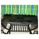 Metal Framed, Slate Top High Top Dining Table with 2 Swivel Chairs  - Also has storage grate below