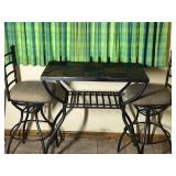 Metal Framed, Slate Top High Top Dining Table with 2 Swivel Chairs  - Also has storage grate below