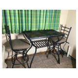 Metal Framed, Slate Top High Top Dining Table with 2 Swivel Chairs  - Also has storage grate below