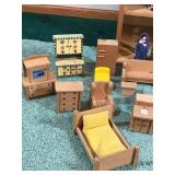 Large Wooden Doll House with Dolls and Furniture
