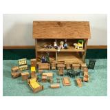 Large Wooden Doll House with Dolls and Furniture