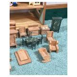 Large Wooden Doll House with Dolls and Furniture