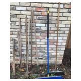 Large Lot of Garage and Yard Tools - Rakes - Sledge Hammer - Shovels - Brooms and More