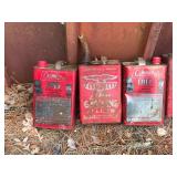 8 - Vintage One Gallon Fuel Cans with 3 Funnels