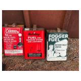 8 - Vintage One Gallon Fuel Cans with 3 Funnels