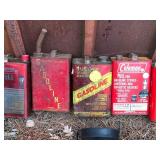 8 - Vintage One Gallon Fuel Cans with 3 Funnels