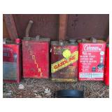 8 - Vintage One Gallon Fuel Cans with 3 Funnels