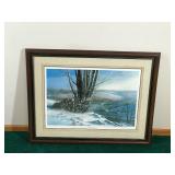 Framed, Signed and Numbered Print by Terry Redlin - “Breaking Away - Hungarian Partridge (Huns) and Wood Pile” - 333/960