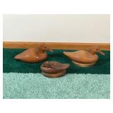 3 - Carved Wood Duck Decoys - 2 are Labeled on the Bottom of who was the Maker
