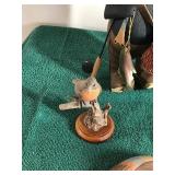 Lot of Figurines - Fishing Bear from the Hadley Collection - Wood Mushroom Salt & Pepper Shakers - Artificial Deer Horn - Robin - Golfer - Wood Birds and More