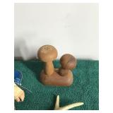 Lot of Figurines - Fishing Bear from the Hadley Collection - Wood Mushroom Salt & Pepper Shakers - Artificial Deer Horn - Robin - Golfer - Wood Birds and More