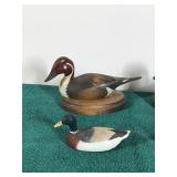 4 - Collectible Duck Figurines - 2 are Wood and Signed on the bottom