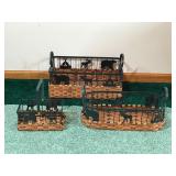3 - Metal Framed Weaved Baskets with Bear - Moose and Canoes for Design