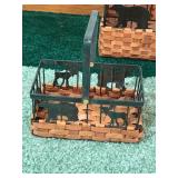 3 - Metal Framed Weaved Baskets with Bear - Moose and Canoes for Design