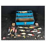 Tackle Box Full of Vintage Fishing Lures - Wooden Lures with Glass Eyes