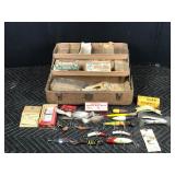 Vintage Tackle Box with Od Fishing Lures, Old Bobbers, Lure Boxes and More