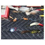 Vintage Tackle Box with Od Fishing Lures, Old Bobbers, Lure Boxes and More