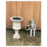 Planter and Little Girl with Basket Yard Ornament
