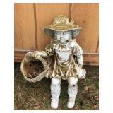 Planter and Little Girl with Basket Yard Ornament