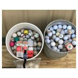 2 - 5 Gallon Pails of Golf Balls - Pair of Golf Gloves - 2 Pair of Sunglasses - Pat Golfer Wrist Counter, Range Finder and bag of whiffle balls